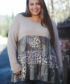 Boutique Simplified Wild About Patches Ruffle Tunic