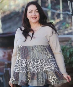 Boutique Simplified Wild About Patches Ruffle Tunic