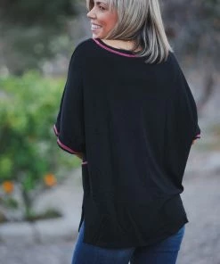 Boutique Simplified Touch Of Neon Short Sleeve Tunic