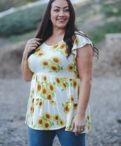 Boutique Simplified Sunflower Fields Tiered Tunic