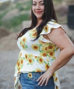 Boutique Simplified Sunflower Fields Tiered Tunic