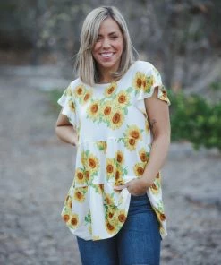 Boutique Simplified Sunflower Fields Tiered Tunic