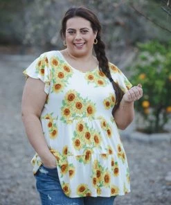 Boutique Simplified Sunflower Fields Tiered Tunic