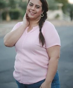 Boutique Simplified Stitched In Pink Short Sleeve Top