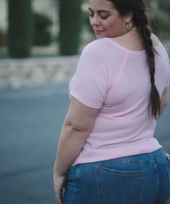 Boutique Simplified Stitched In Pink Short Sleeve Top