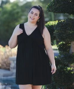 Boutique Simplified Feeling Ruffled Swing Dress - Black