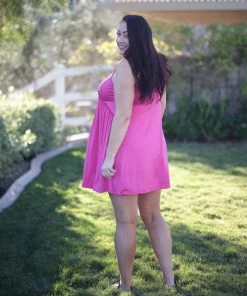 Boutique Simplified Feeling Ruffled Swing Dress- Fuchsia