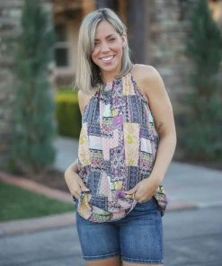 Boutique Simplified Joy With Paisley Halter Top