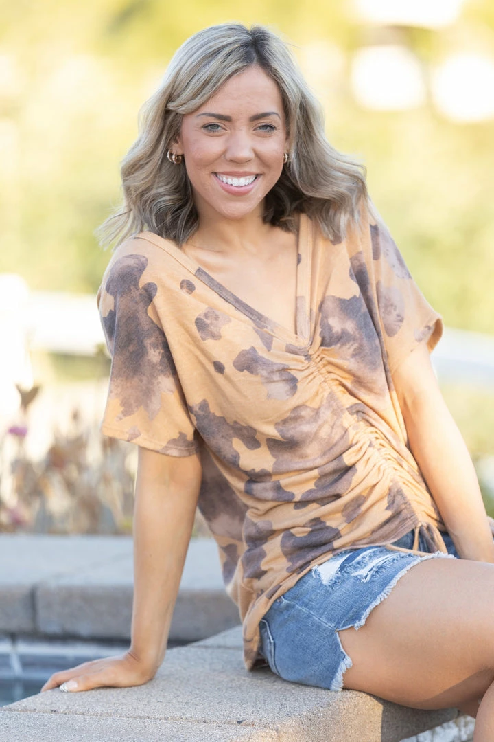 Boutique Simplified Chocolate Chip Joy Ruched Back Dolman 3 Boutique Simplified Chocolate Chip Joy Ruched Back Dolman