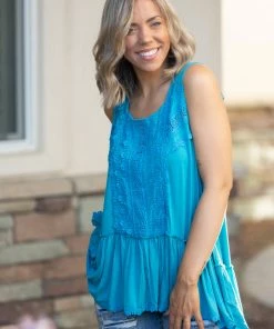 Boutique Simplified Aquatic Sleeveless Eyelet Lace Top 7 Boutique Simplified Aquatic Sleeveless Eyelet Lace Top