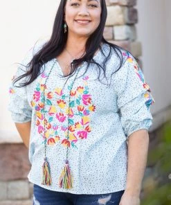 Boutique Simplified Fiesta Time Embroidered 3/4 Sleeve