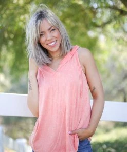 Boutique Simplified Captivating Coral Sleeveless Hoodie