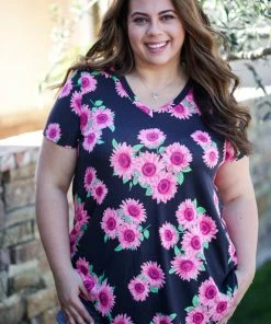 Boutique Simplified Pink Sunflowers Short Sleeve Top 7 Boutique Simplified Pink Sunflowers Short Sleeve Top