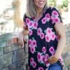 Boutique Simplified Pink Sunflowers Short Sleeve Top