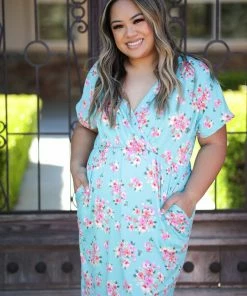 Boutique Simplified 3X Aqua Beauty Surplice Dress
