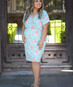 Boutique Simplified 3X Aqua Beauty Surplice Dress