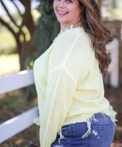 Boutique Simplified You Are My Sunshine Frayed Sweater