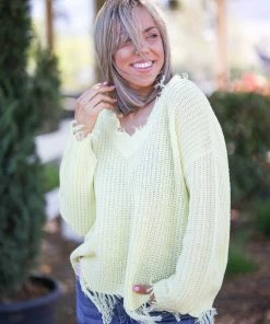 Boutique Simplified You Are My Sunshine Frayed Sweater