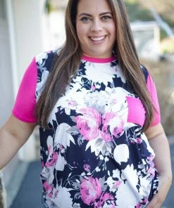 Boutique Simplified Pink Floral Short Sleeve 3X