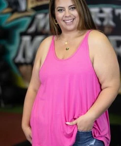 Boutique Simplified Just Breathe Open Back Tank - Hot Pink