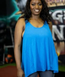 Boutique Simplified Just Breathe Open Back Tank - Royal Blue