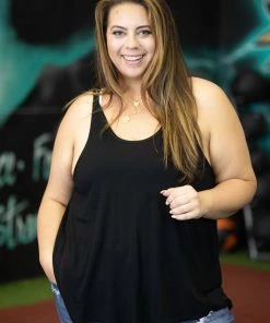 Boutique Simplified Apparel Just Breathe Open Back Tank - Black