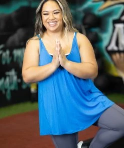 Boutique Simplified Just Breathe Open Back Tank - Royal Blue