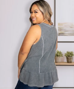 Boutique Simplified Apparel Gun Metal Peplum Tank 9 Boutique Simplified Apparel Gun Metal Peplum Tank