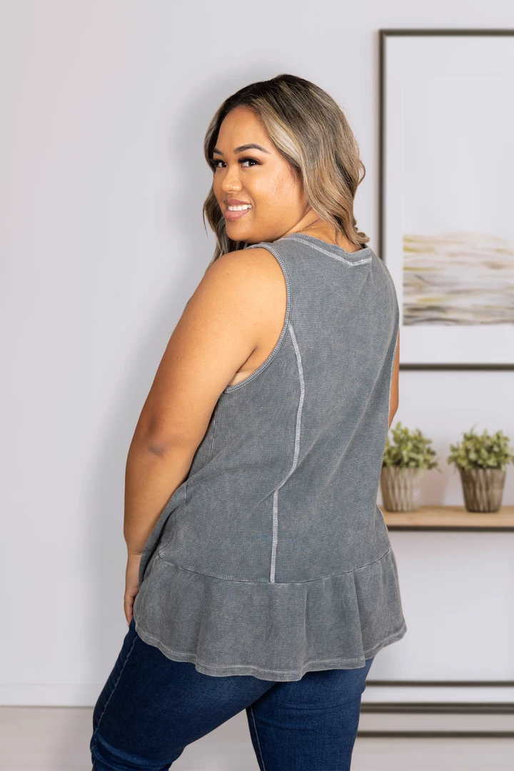 Boutique Simplified Apparel Gun Metal Peplum Tank 4 Boutique Simplified Apparel Gun Metal Peplum Tank