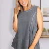 Boutique Simplified Apparel Gun Metal Peplum Tank