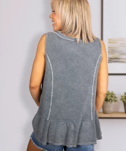Boutique Simplified Apparel Gun Metal Peplum Tank 11 Boutique Simplified Apparel Gun Metal Peplum Tank