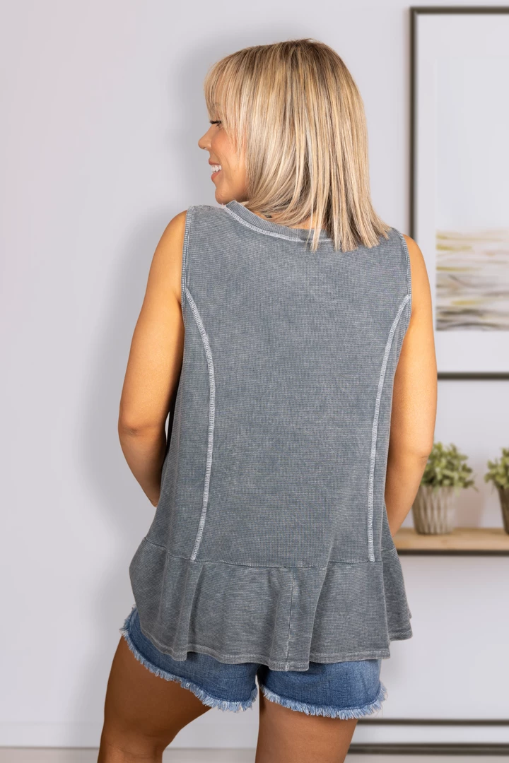 Boutique Simplified Apparel Gun Metal Peplum Tank 6 Boutique Simplified Apparel Gun Metal Peplum Tank