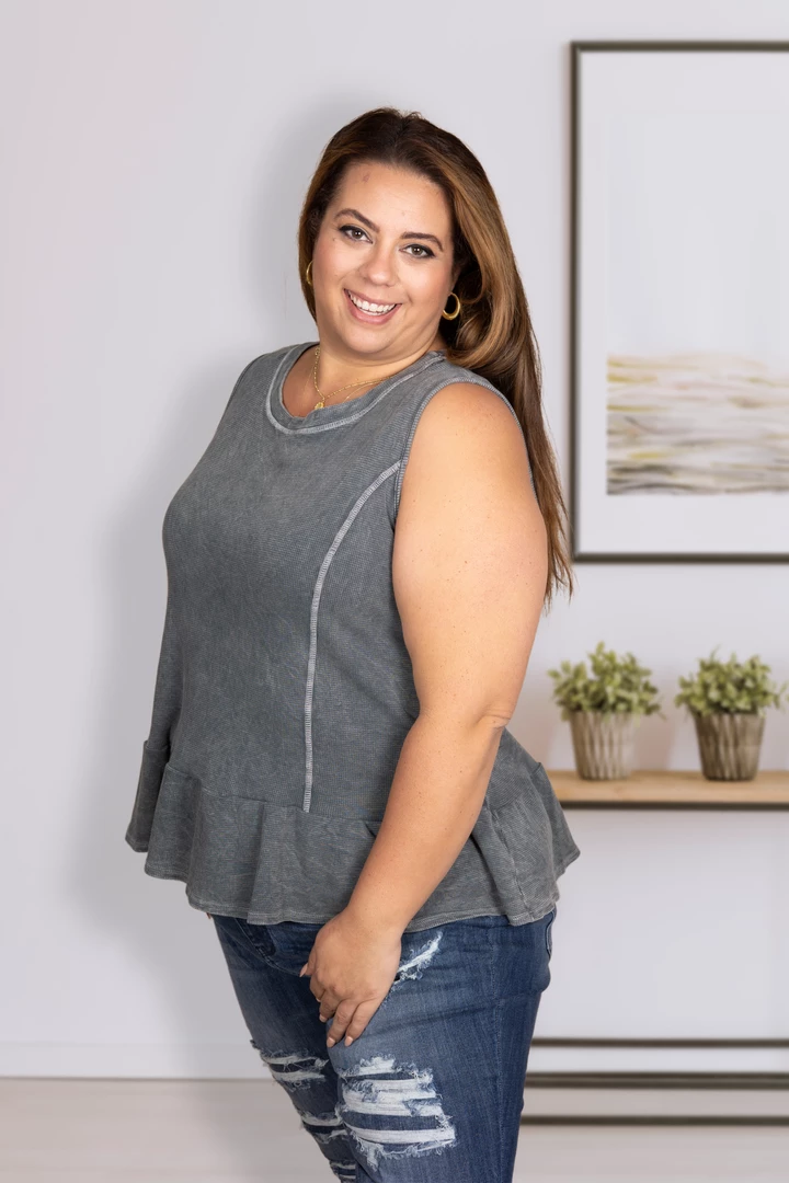 Boutique Simplified Apparel Gun Metal Peplum Tank 2 Boutique Simplified Apparel Gun Metal Peplum Tank