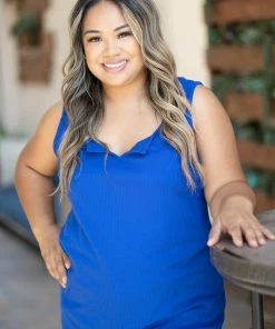 Boutique Simplified Apparel Glam Doll Tank In Royal Blue
