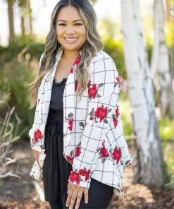 Boutique Simplified Apparel Blazer Of Glory - Checkered Rose