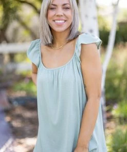 Boutique Simplified Sage Infusion Flutter Sleeve Apparel