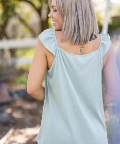 Boutique Simplified Sage Infusion Flutter Sleeve Apparel