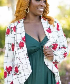 Boutique Simplified Apparel Blazer Of Glory - Checkered Rose