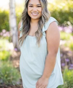 Boutique Simplified Sage Infusion Flutter Sleeve Apparel