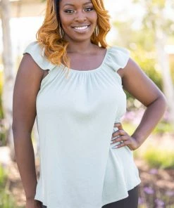 Boutique Simplified Sage Infusion Flutter Sleeve Apparel