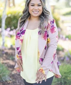 Boutique Simplified Blazer Of Glory - Taupe Floral Apparel