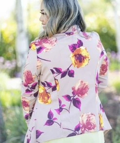 Boutique Simplified Blazer Of Glory - Taupe Floral Apparel