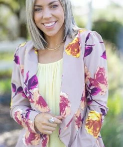 Boutique Simplified Blazer Of Glory - Taupe Floral Apparel