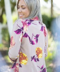 Boutique Simplified Blazer Of Glory - Taupe Floral Apparel