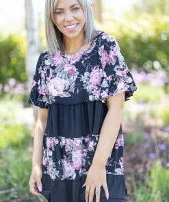 Boutique Simplified Apparel Vintage Rose Ruffled Tunic