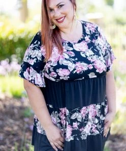 Boutique Simplified Apparel Vintage Rose Ruffled Tunic