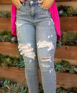 Boutique Simplified Lace Patched Judy Blue Skinnies Apparel