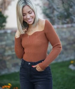 Boutique Simplified Total Doll Sweater Bodysuit - Rust