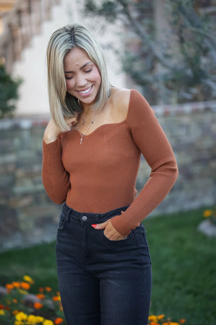 Boutique Simplified Total Doll Sweater Bodysuit - Rust 1 Boutique Simplified Total Doll Sweater Bodysuit - Rust
