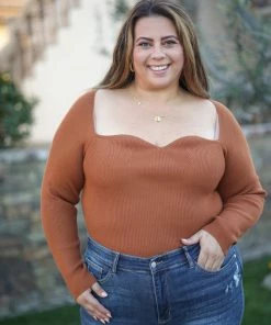 Boutique Simplified Total Doll Sweater Bodysuit - Rust